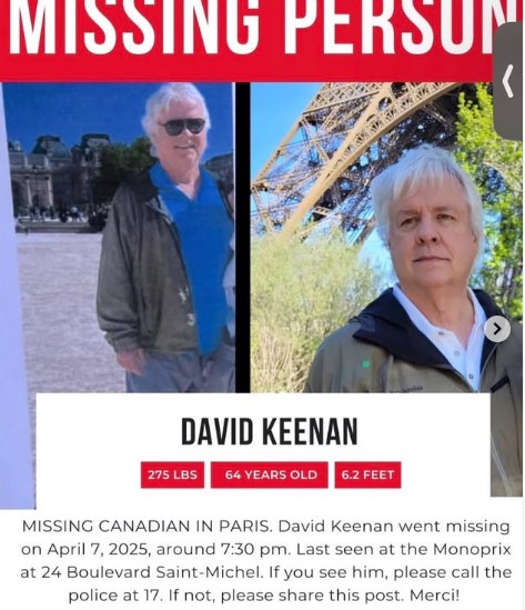 Missing Person Alert: David Keenan, 64, Disappears in Paris – Urgent Search Underway